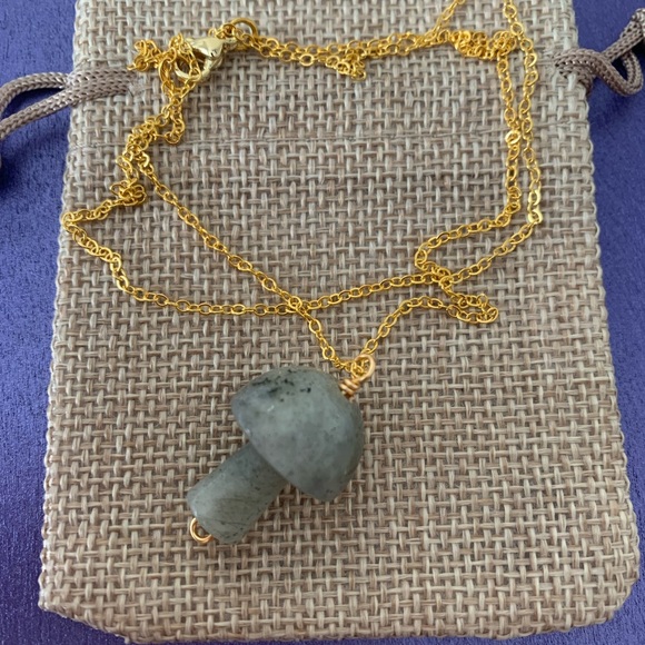 Labradorite Mushroom Pendant Labradorite Necklace Gold Crystal Mushroom Necklace - Picture 3 of 6